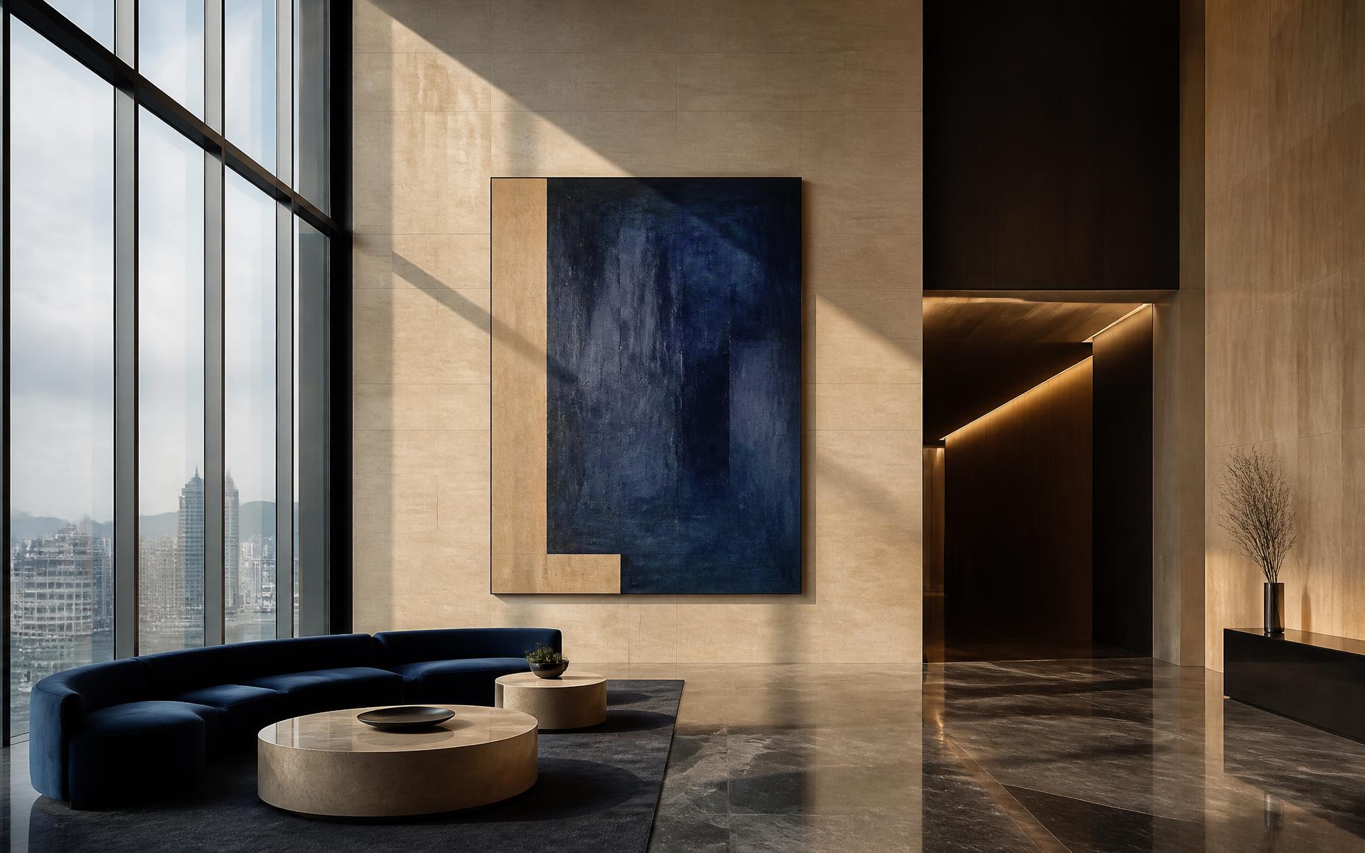 Contemporary artwork displayed in a Hong Kong corporate lobby